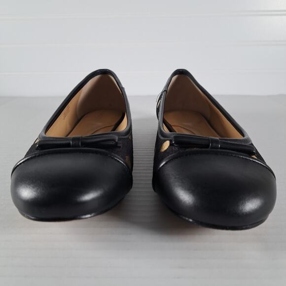 Talbots Blair Cap Toe Ballet Flats Womens 7.5 Black Gold Foil Dot Jacquard Shoes - Picture 4 of 14